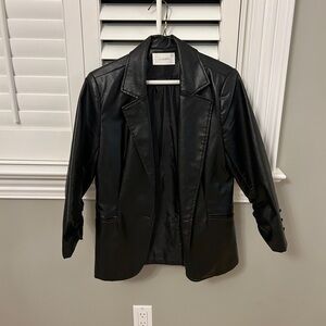 Faux leather blazer with ruched sleeves